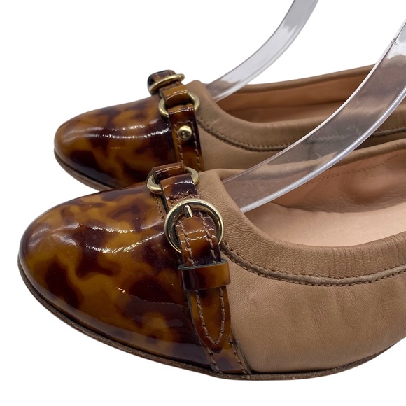 AGL Womens Shoes Monika Cap Toe Ballet Flats 7.5 Brown Tortoise Leather Designer - Picture 3 of 13